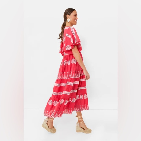 New Oliphant Soleil Red Flirty V-Neck Maxi Dress NWT Boho Casual Women’s Small - Picture 3 of 16